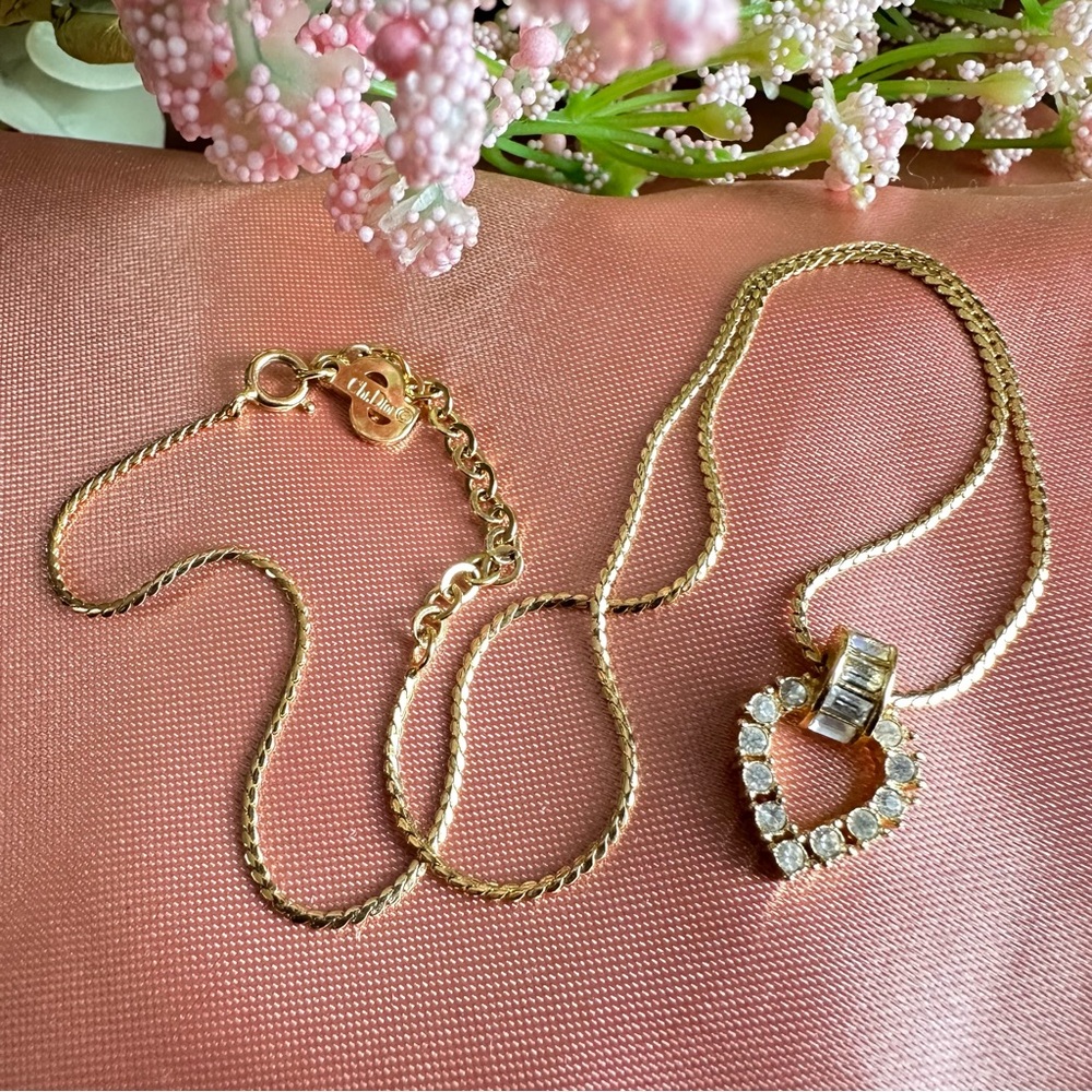 Christian Dior Gorgeous Gold Plated Crystal Heat Necklace - Signed